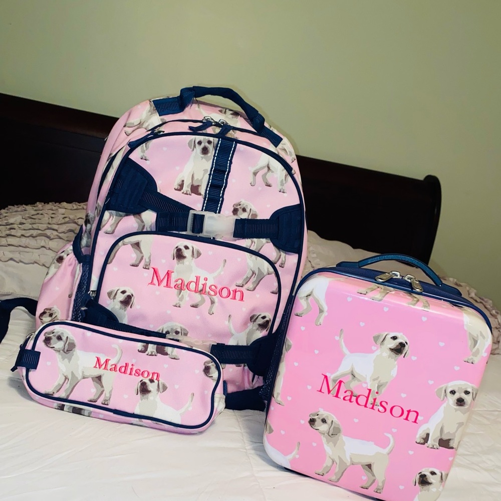 Pottery barn backpack set monogrammed “Madison”